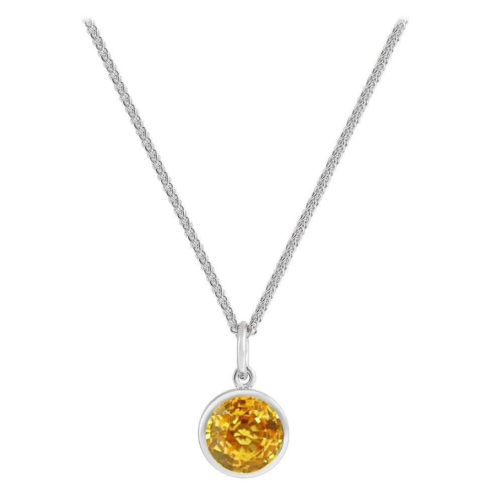 Handcrafted 1.50 Carats Yellow Sapphire 18 Karat White Gold Pendant Necklace For Sale