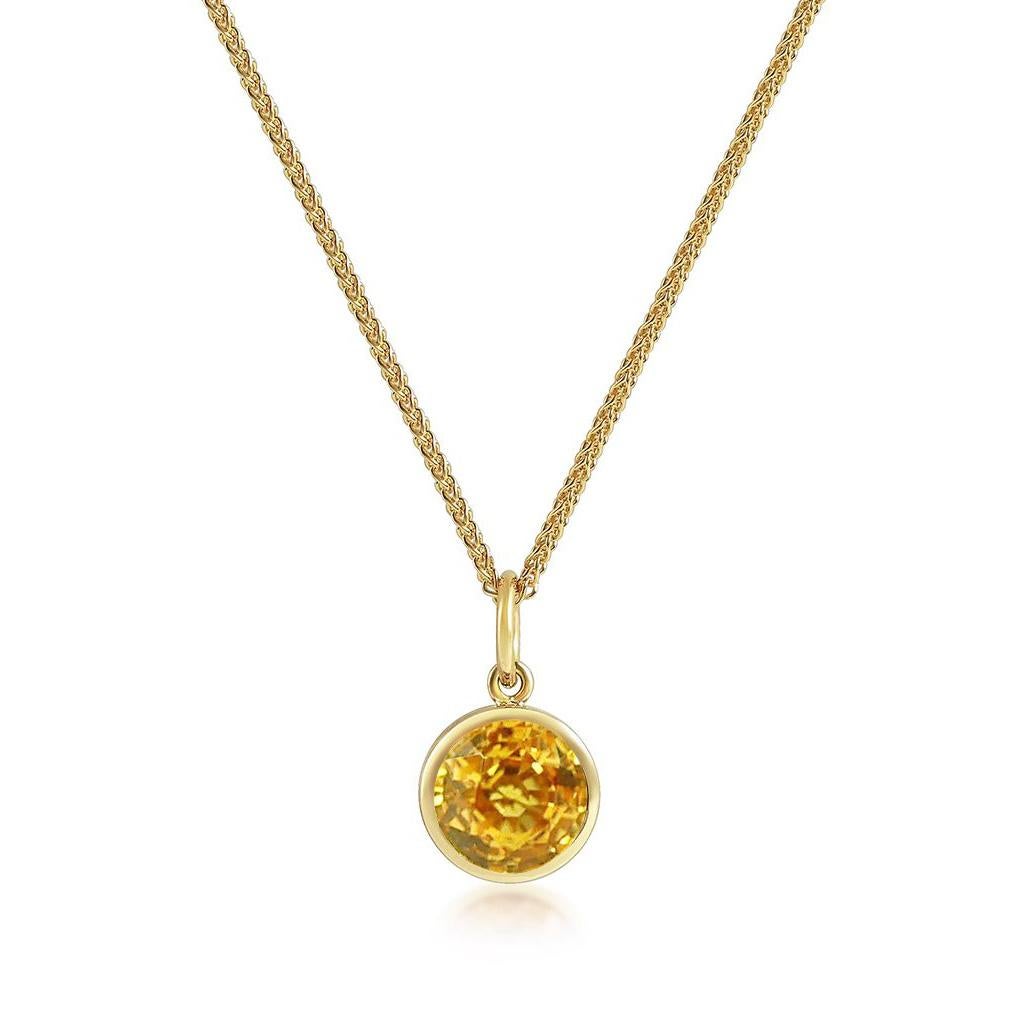 Round Cut Handcrafted 1.50 Carats Yellow Sapphire 18 Karat Yellow Gold Pendant Necklace For Sale