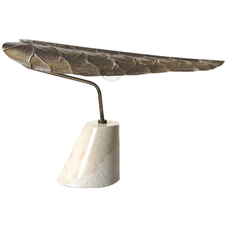 Handcrafted 21st Century Brass Leaf Shaped Table Lamp with Marble Base