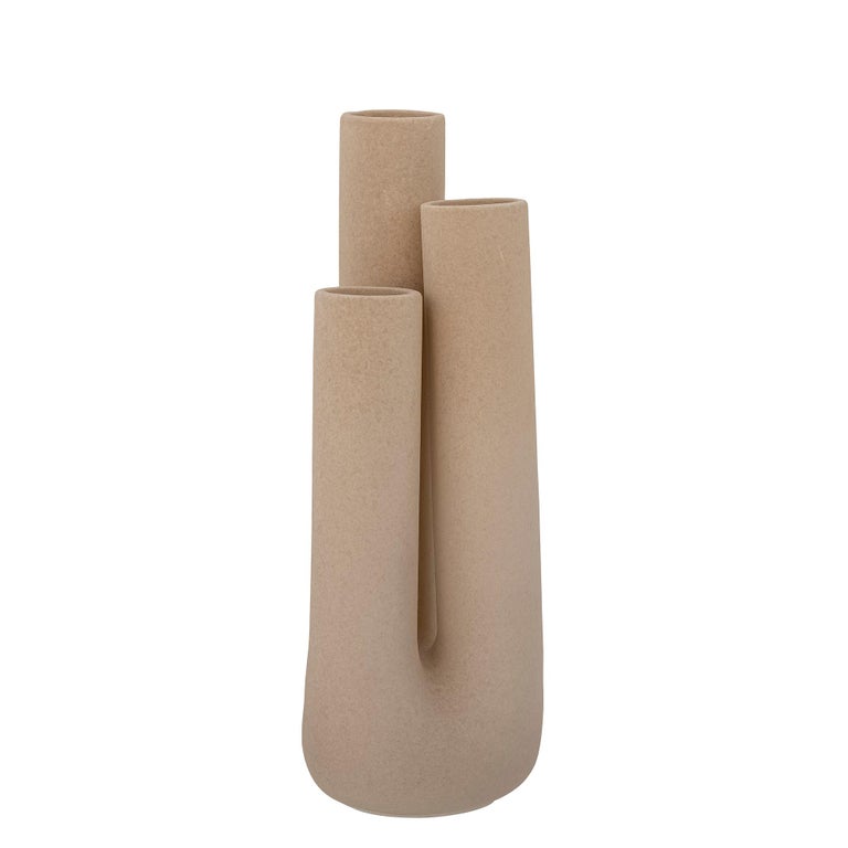 Organic Modern Handcrafted 21st Century Sand Textured Natural Finish Stoneware Vase For Sale