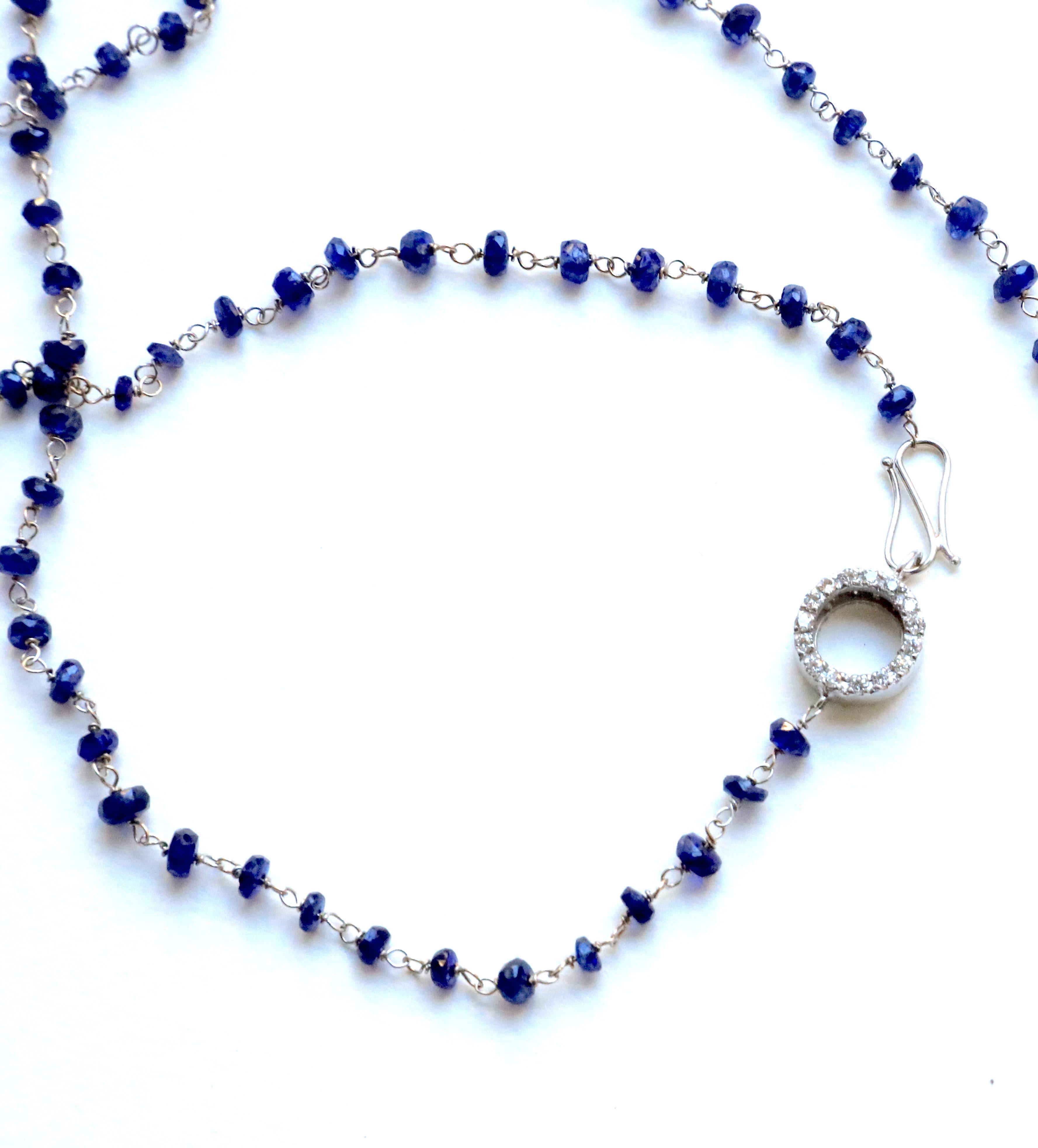 22.2 Carat Sapphire 0.44 Carat White Diamond Handcrafted Beaded 18KGold Necklace For Sale 5