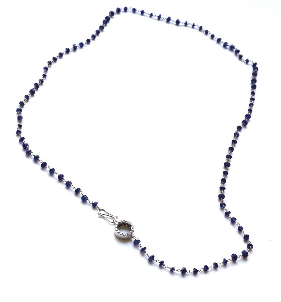 22.2 Carat Sapphire 0.44 Carat White Diamond Handcrafted Beaded 18KGold Necklace For Sale 8
