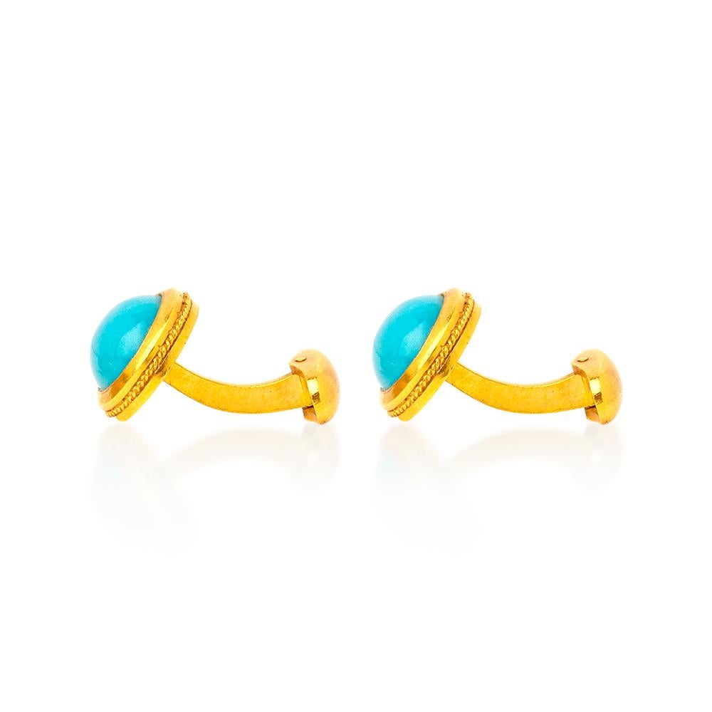 Handcrafted 22K Gold Arizona Turquoise Cufflinks
Stone : 3.95 Ct's Turquoise
Gold : 15.93 Grams 22K