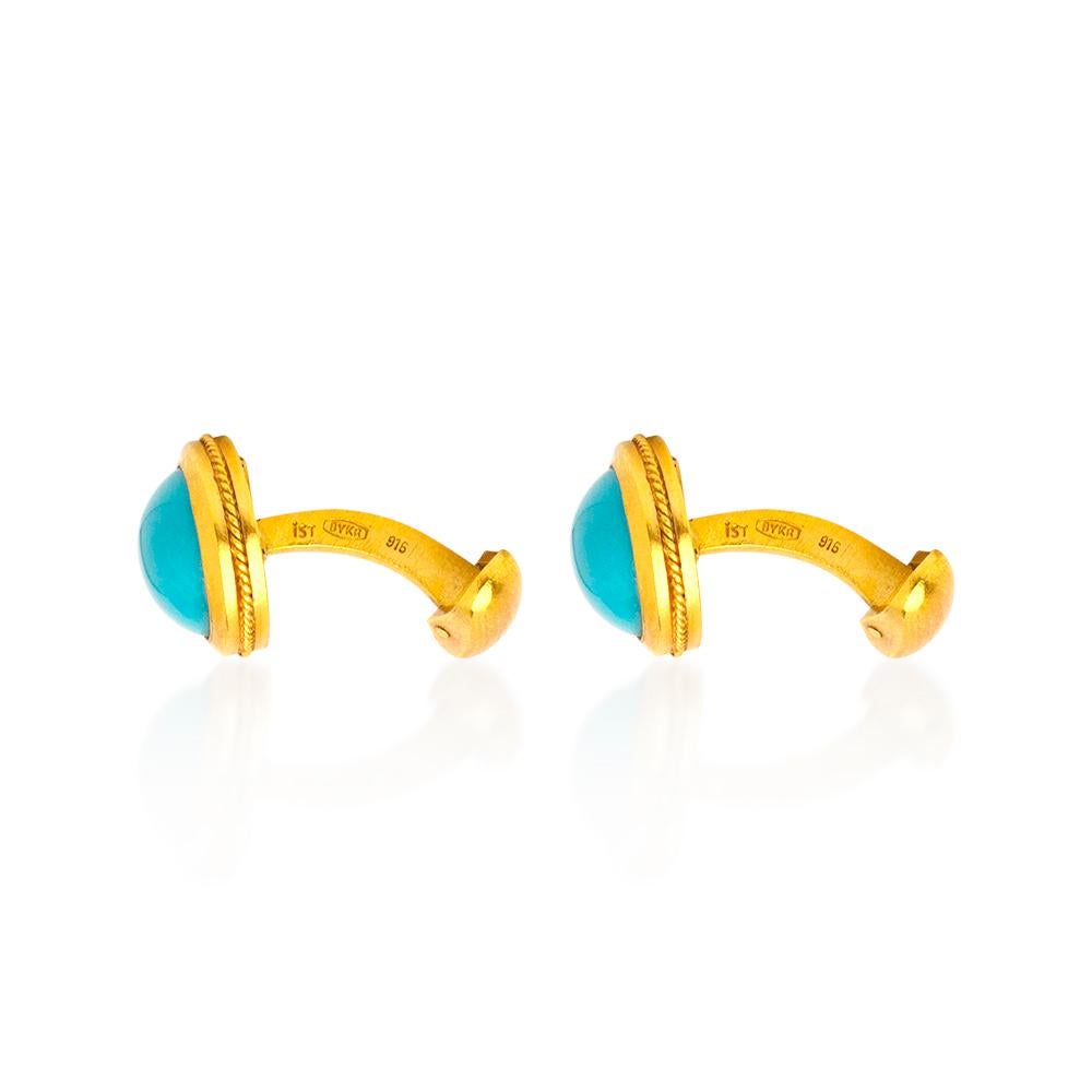 Oval Cut Handcrafted 22K Gold Arizona Turquoise Cufflinks