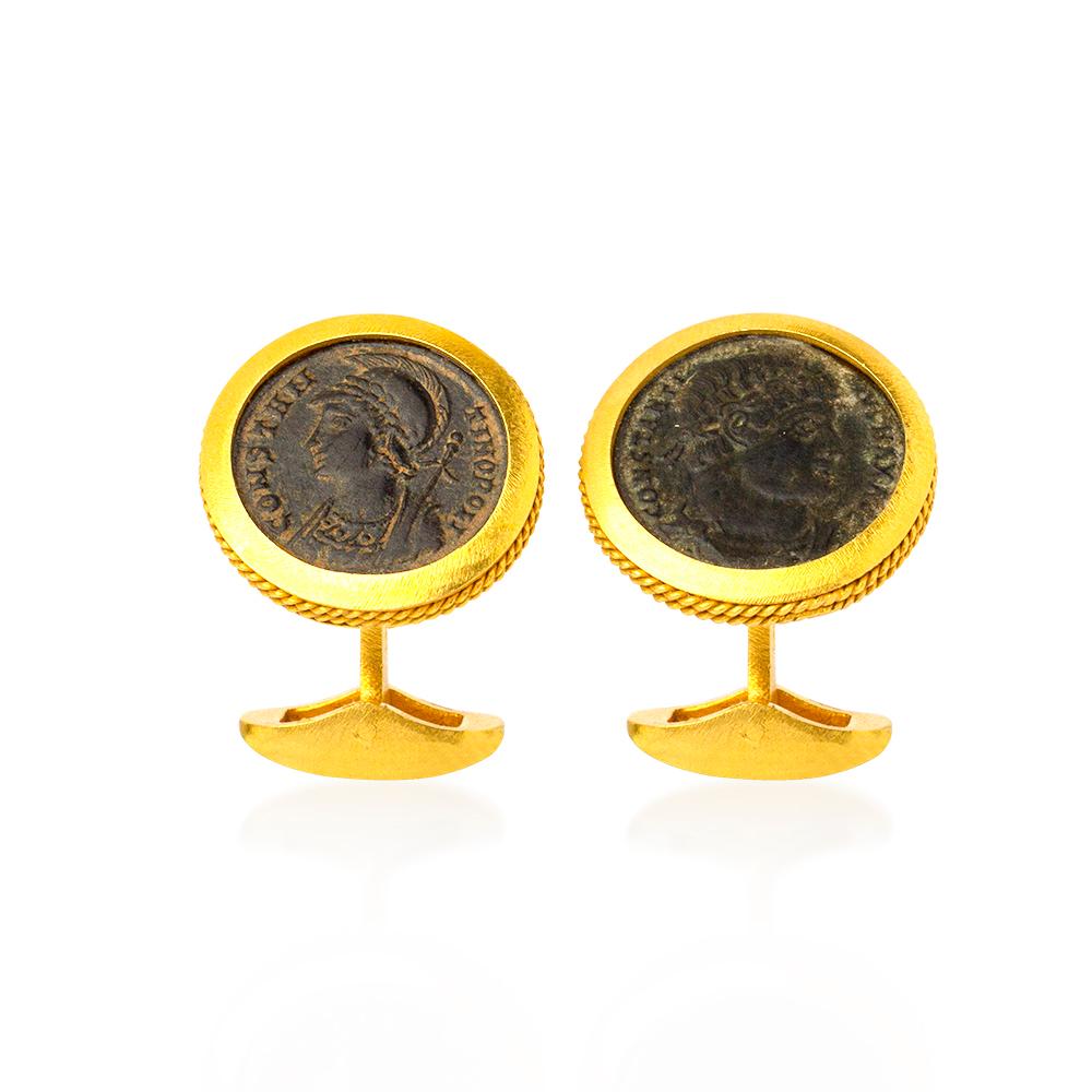 Women's or Men's Handcrafted 22K Gold Byzantine Era Bronze Coin Cufflinks