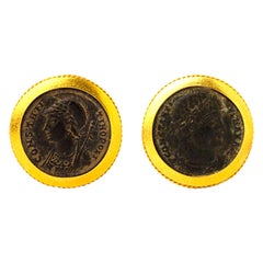 Gemelos de monedas de bronce de la época bizantina hechos a mano en oro de 22 quilates