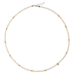 Collana artigianale in vermeil 22 carati con perla d'acqua dolce minuscola e turchese