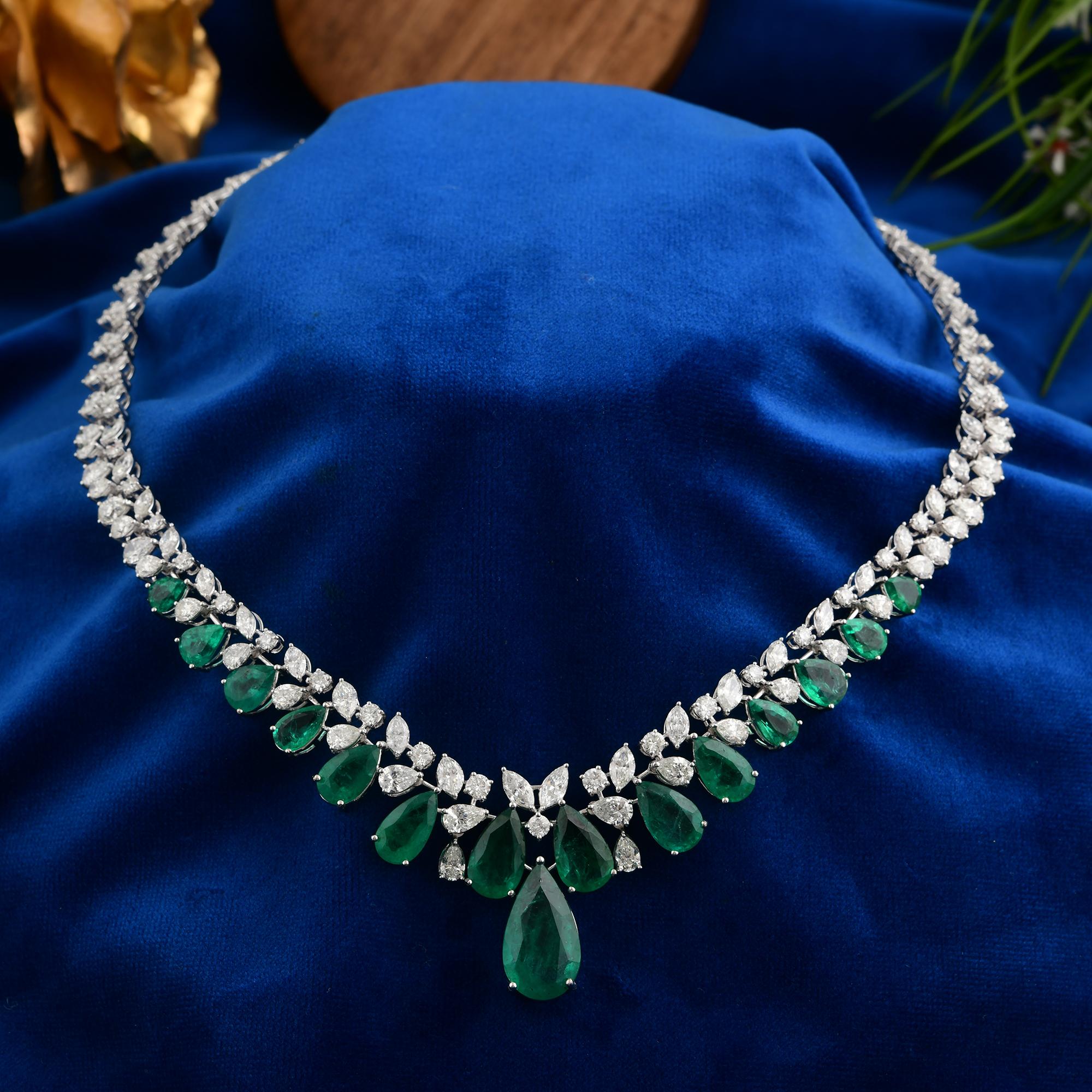 Collar Gargantilla Artesanal Esmeralda de Zambia 23.04ct Diamantes 18.60ct Oro 18k en venta 4
