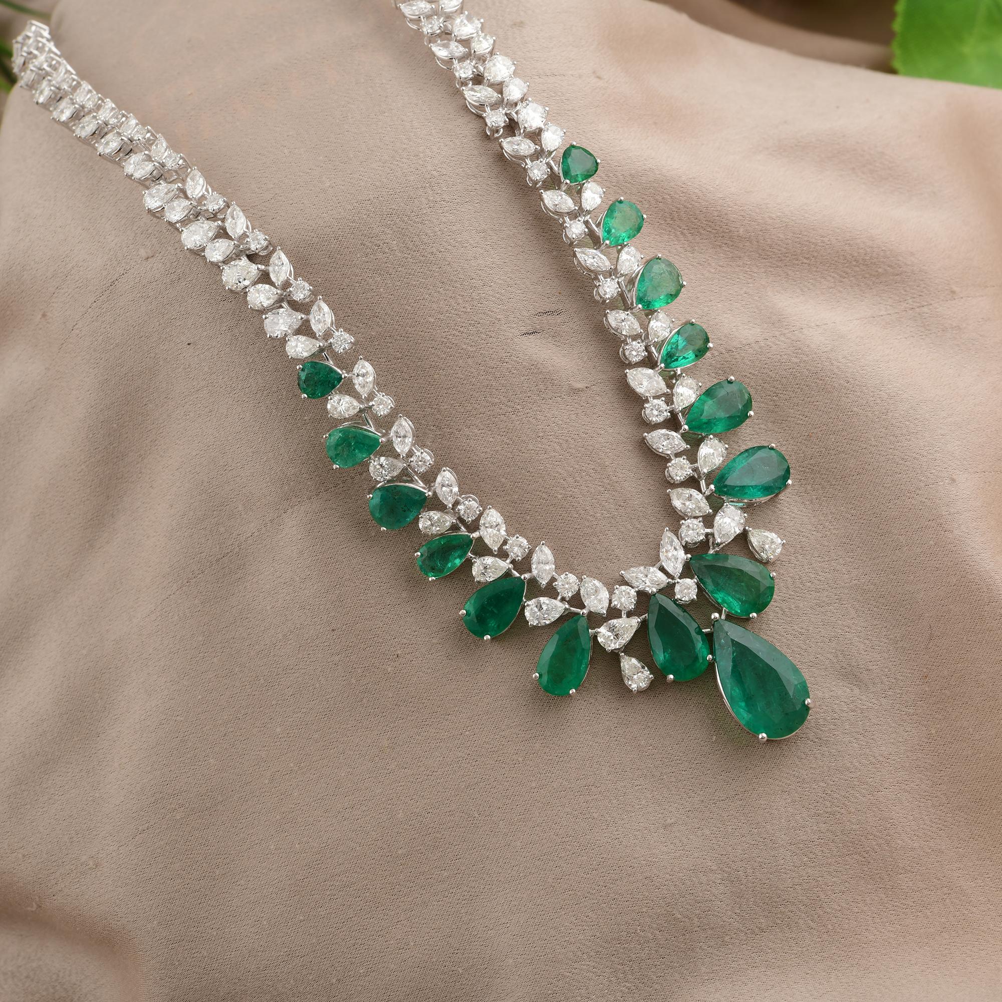 Collar Gargantilla Artesanal Esmeralda de Zambia 23.04ct Diamantes 18.60ct Oro 18k en Nuevo estado para la venta en Diera, Dubai