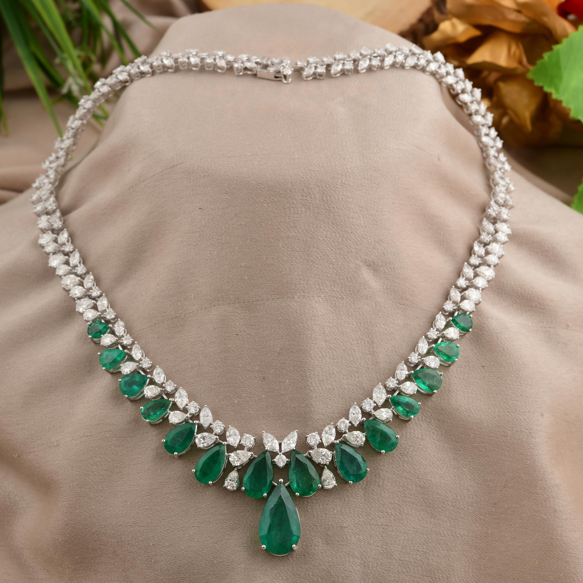 Collar Gargantilla Artesanal Esmeralda de Zambia 23.04ct Diamantes 18.60ct Oro 18k en venta 1
