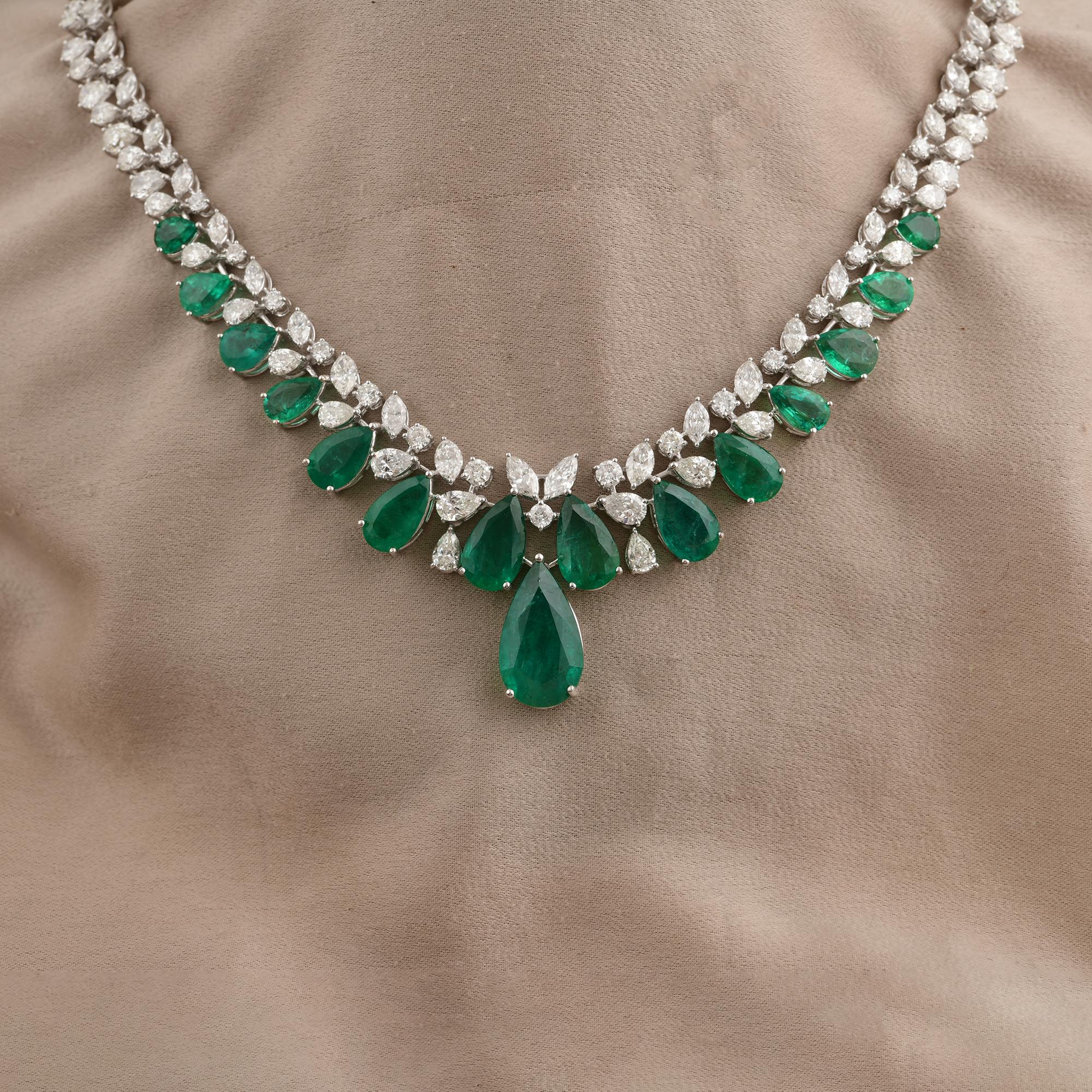 Collar Gargantilla Artesanal Esmeralda de Zambia 23.04ct Diamantes 18.60ct Oro 18k en venta 2