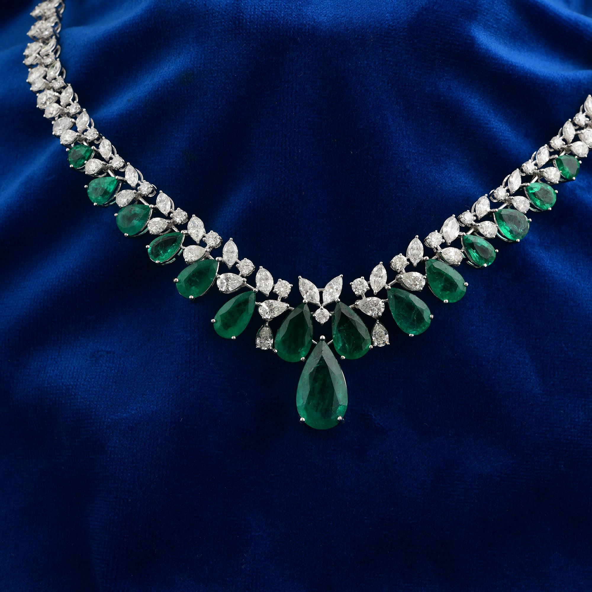 Collar Gargantilla Artesanal Esmeralda de Zambia 23.04ct Diamantes 18.60ct Oro 18k en venta 3