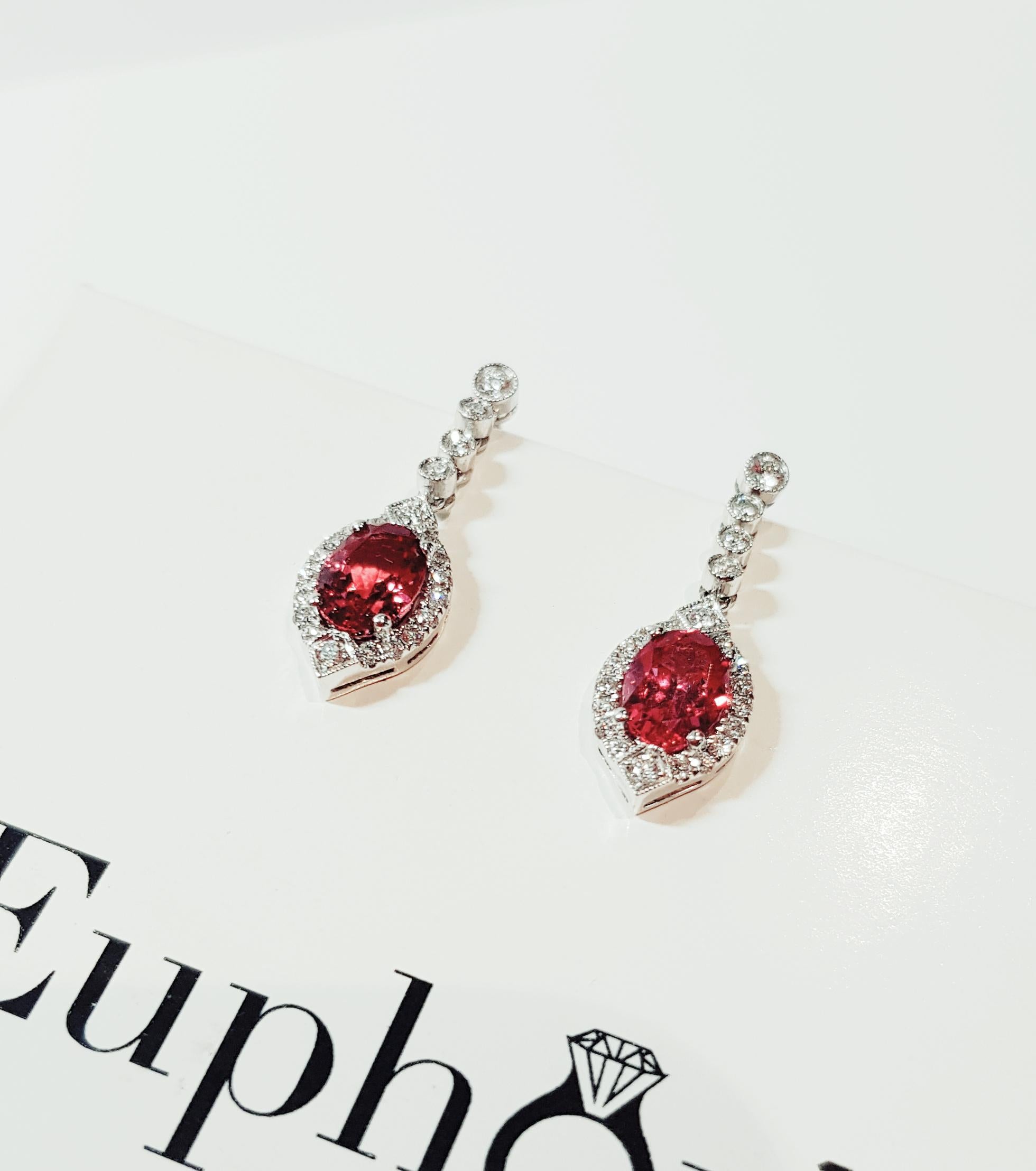 Contemporary Handcrafted 2.32ct Red Spinel Diamond Drop Earrings For Sale