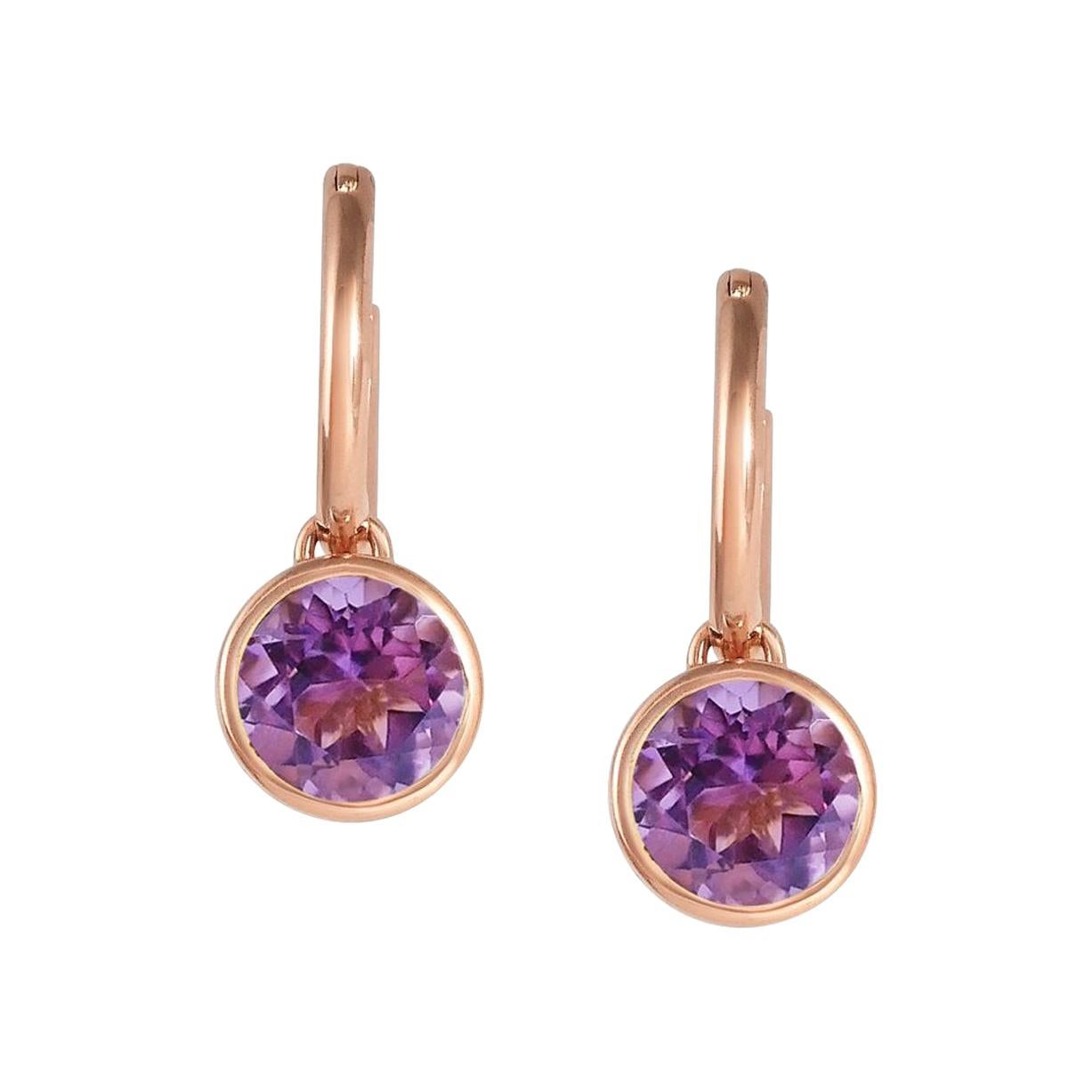 Handcrafted 2.40 Carats Amethyst 18 Karat Rose Gold Drop Earrings For Sale