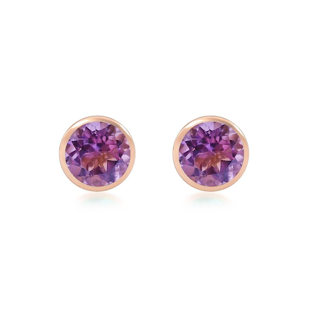 Contemporary Handcrafted 2.40 Carats Amethyst 18 Karat Rose Gold Stud Earrings For Sale