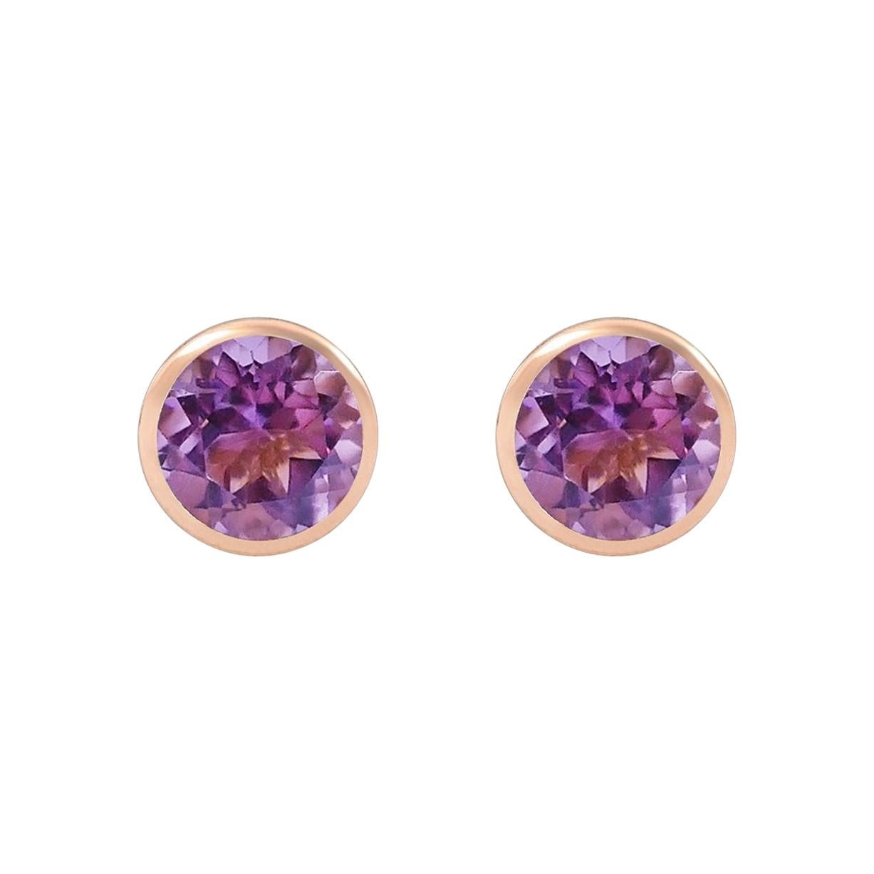 Handcrafted 2.40 Carats Amethyst 18 Karat Rose Gold Stud Earrings For Sale