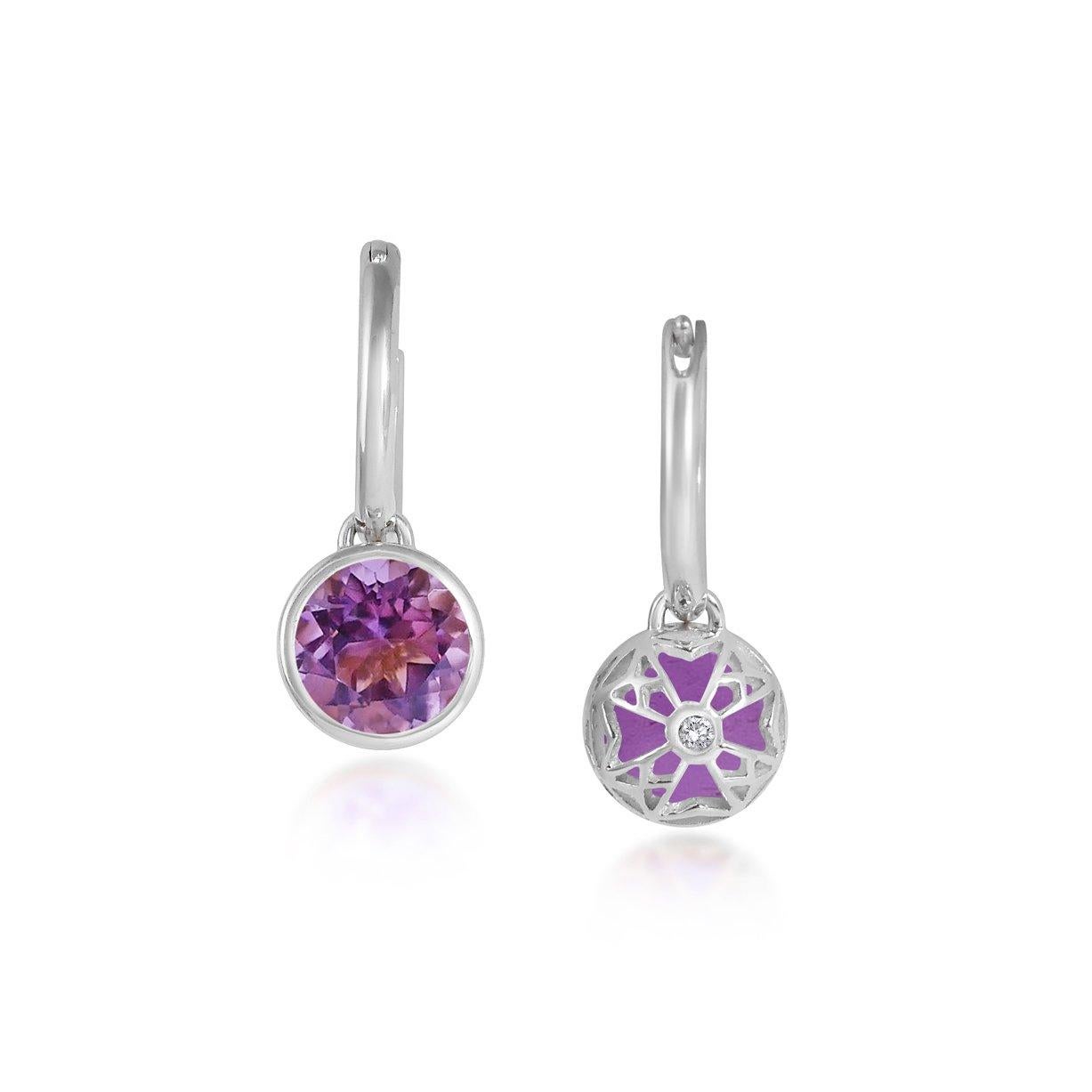 Contemporary Handcrafted 2.40 Carats Amethyst 18 Karat White Gold Drop Earrings For Sale