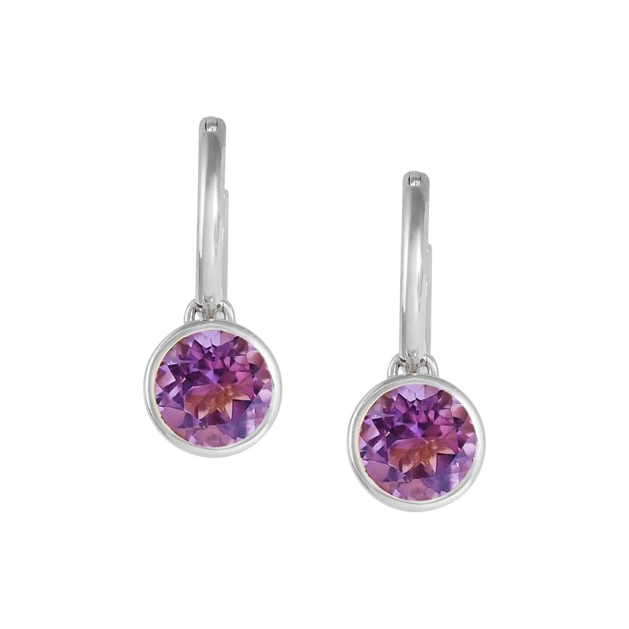 Handcrafted 2.40 Carats Amethyst 18 Karat White Gold Drop Earrings For Sale