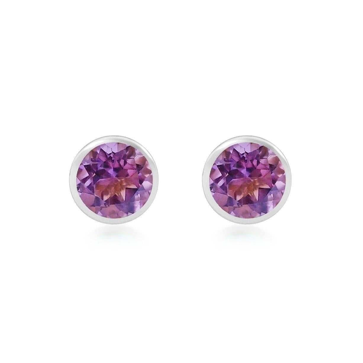 Contemporary Handcrafted 2.40 Carats Amethyst 18 Karat White Gold Stud Earrings For Sale