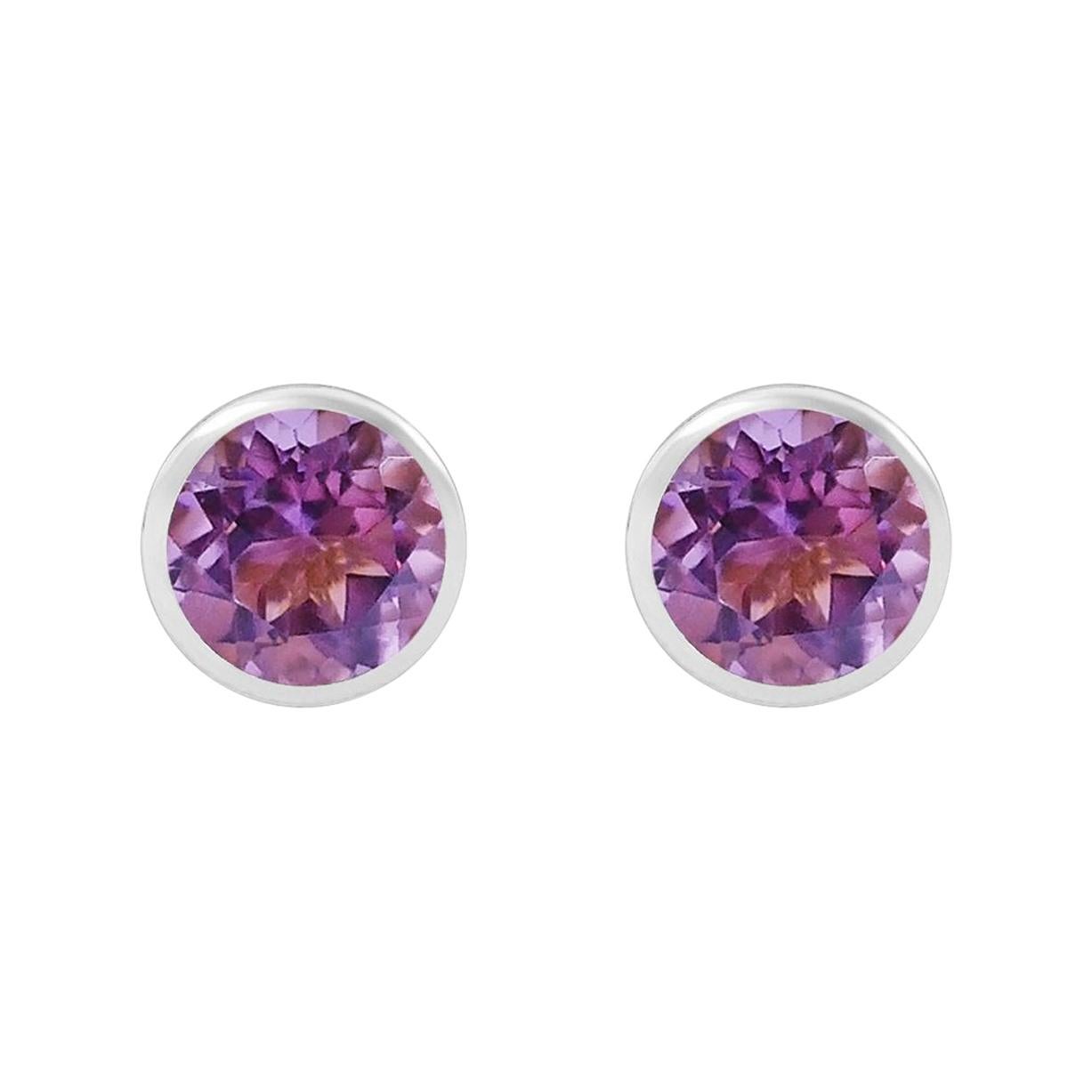 Handcrafted 2.40 Carats Amethyst 18 Karat White Gold Stud Earrings For Sale