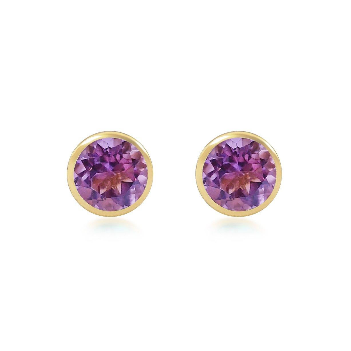 Contemporary Handcrafted 2.40 Carats Amethyst 18 Karat Yellow Gold Stud Earrings For Sale
