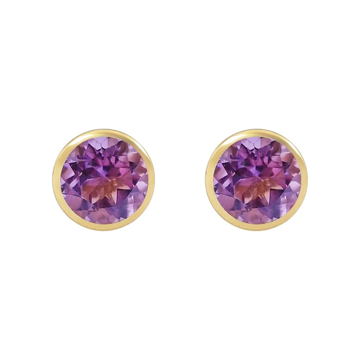 Handcrafted 2.40 Carats Amethyst 18 Karat Yellow Gold Stud Earrings For Sale