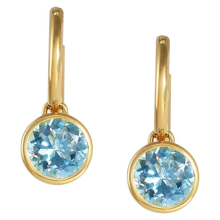 Handcrafted 2.70 Carats Aquamarine 18 Karat Yellow Gold Drop Earrings For Sale