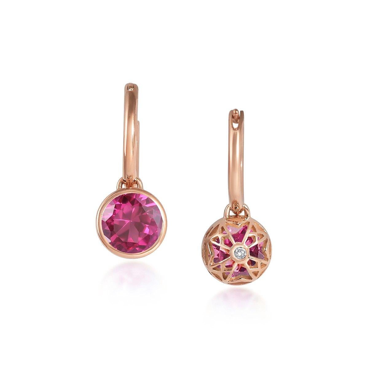 Contemporary Handcrafted 2.60 Carats Pink Tourmaline 18 Karat Rose Gold Drop Earrings For Sale