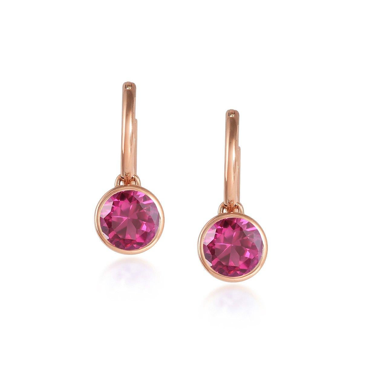 Round Cut Handcrafted 2.60 Carats Pink Tourmaline 18 Karat Rose Gold Drop Earrings For Sale