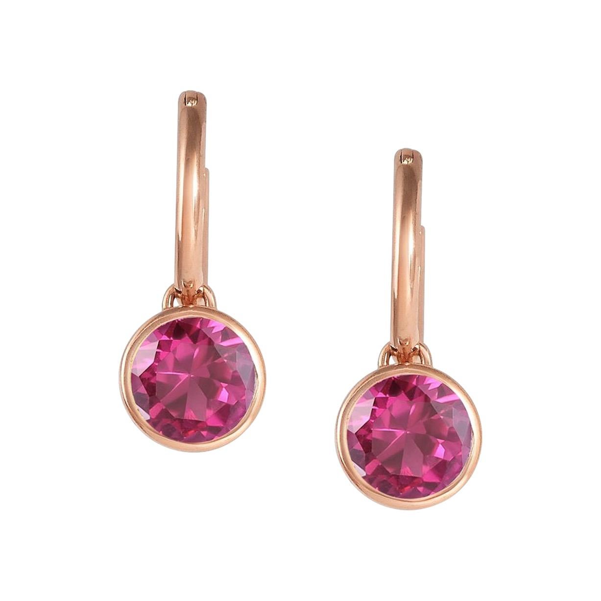 Handcrafted 2.60 Carats Pink Tourmaline 18 Karat Rose Gold Drop Earrings For Sale