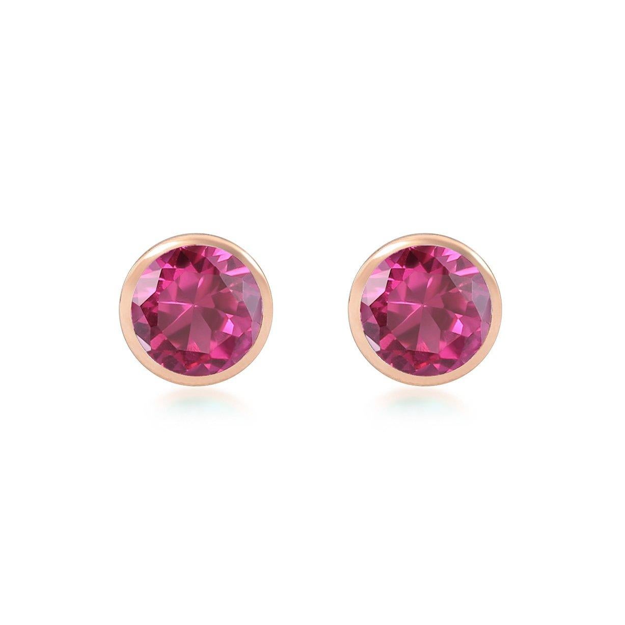 Contemporain Clous d'oreilles en or rose 18 carats avec tourmaline rose de 2,60 carats, fabriquées à la main en vente