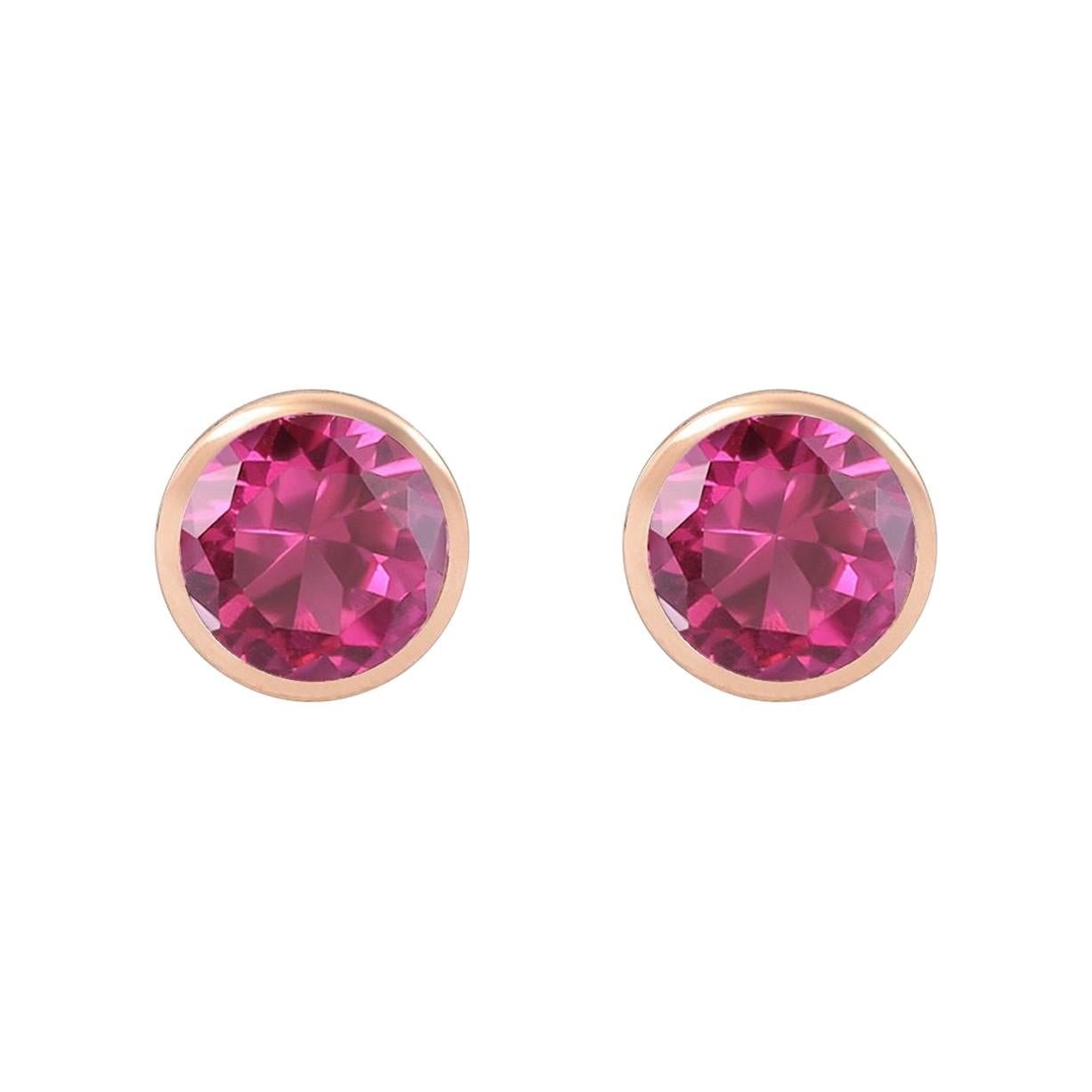 Clous d'oreilles en or rose 18 carats avec tourmaline rose de 2,60 carats, fabriquées à la main en vente