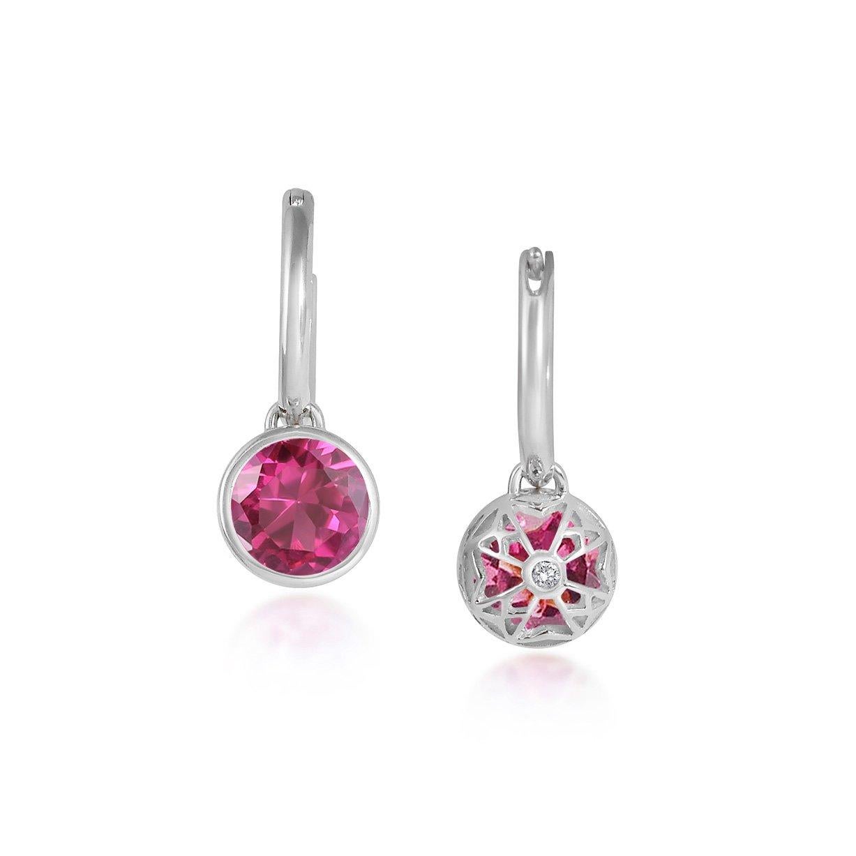 Contemporary Handcrafted 2.60 Carats Pink Tourmaline 18 Karat White Gold Drop Earrings For Sale