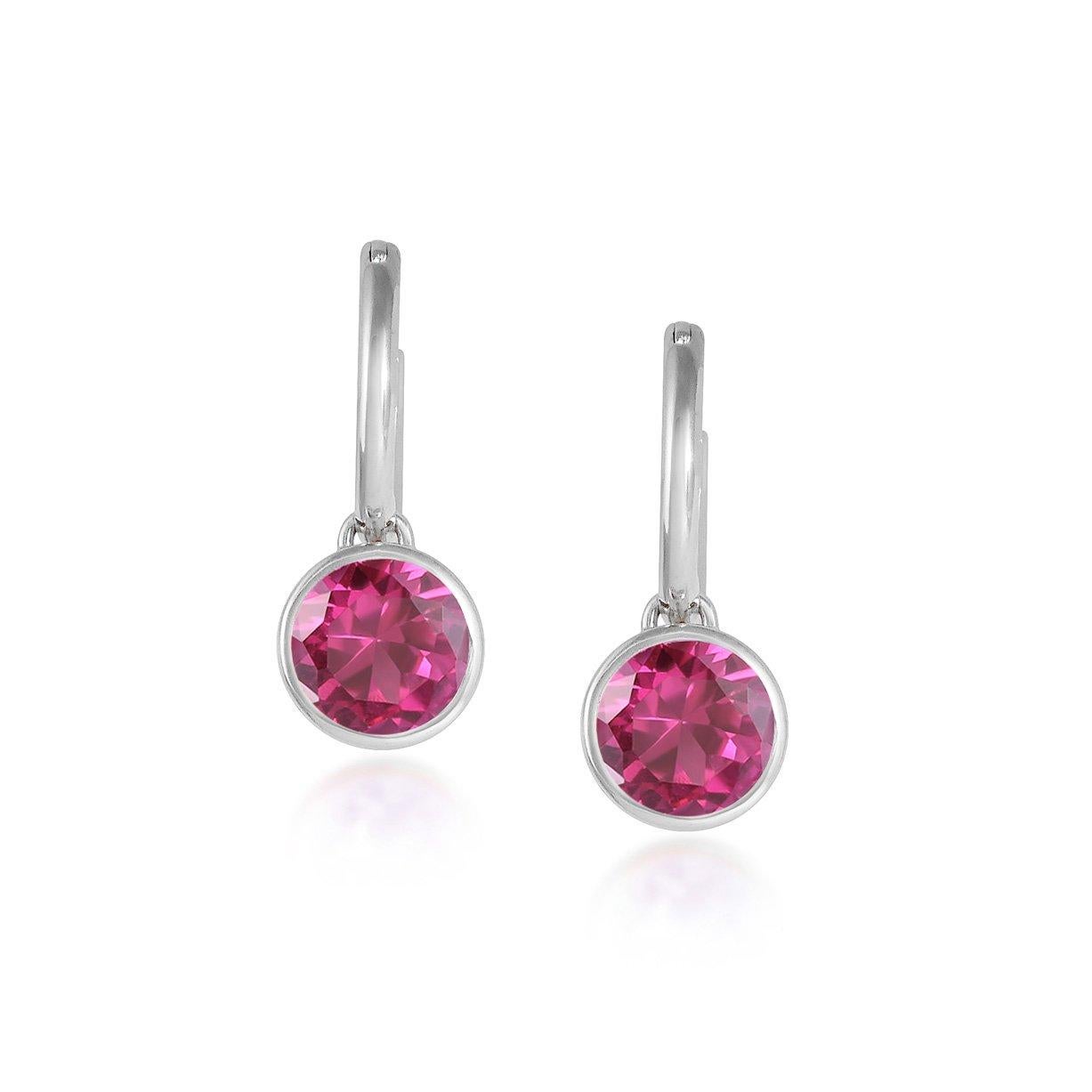 Round Cut Handcrafted 2.60 Carats Pink Tourmaline 18 Karat White Gold Drop Earrings For Sale