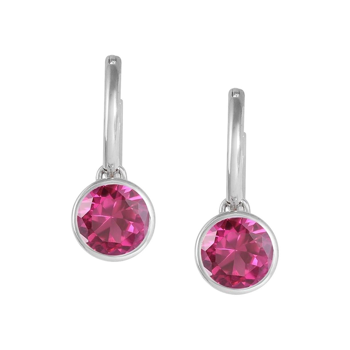 Handcrafted 2.60 Carats Pink Tourmaline 18 Karat White Gold Drop Earrings For Sale