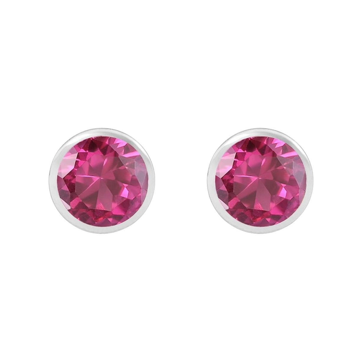 Handcrafted 2.60 Carats Pink Tourmaline 18 Karat White Gold Stud Earrings