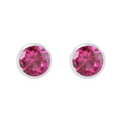 Handcrafted 2.60 Carats Pink Tourmaline 18 Karat White Gold Stud Earrings