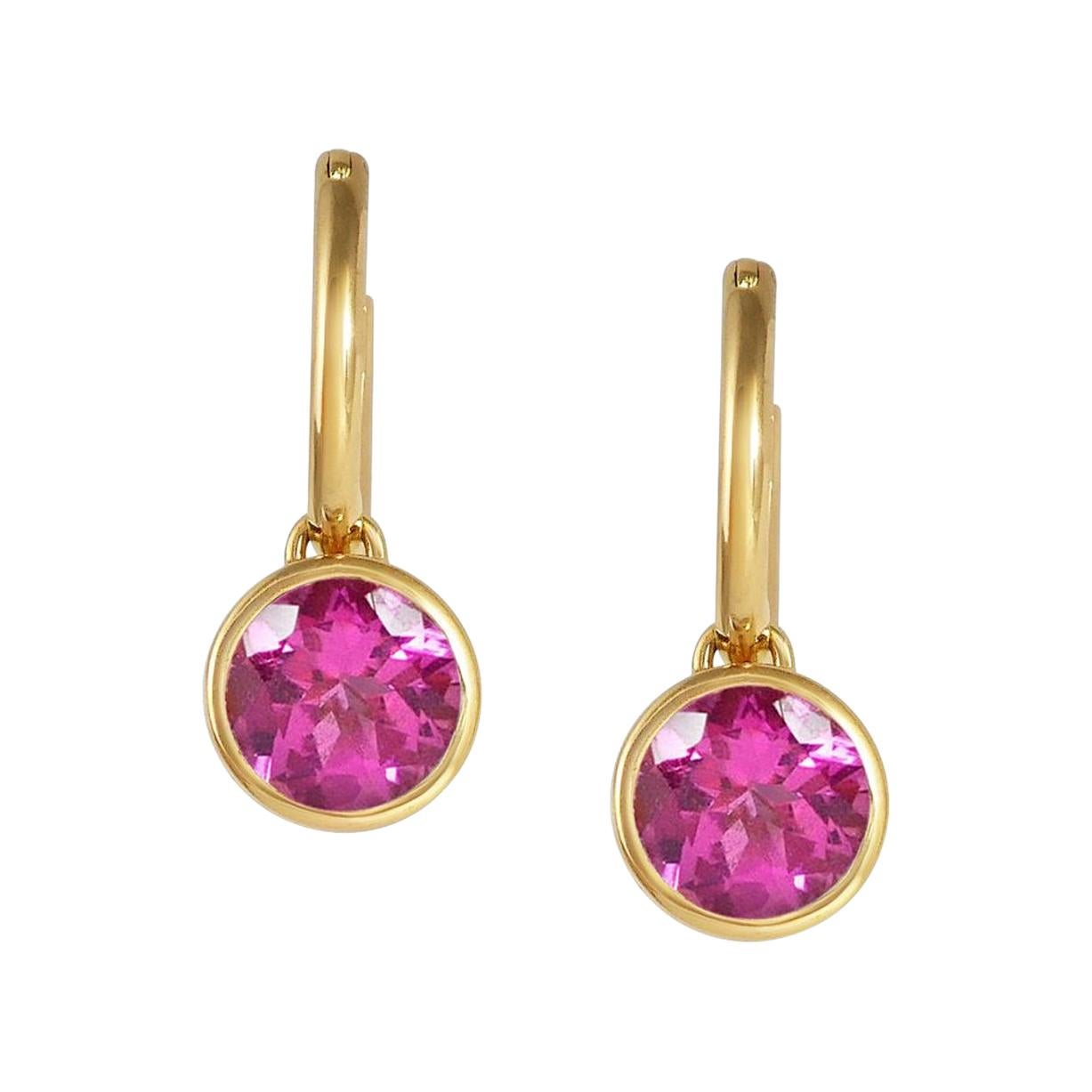 Handcrafted 2.60 Carats Pink Tourmaline 18 Karat Yellow Gold Drop Earrings For Sale