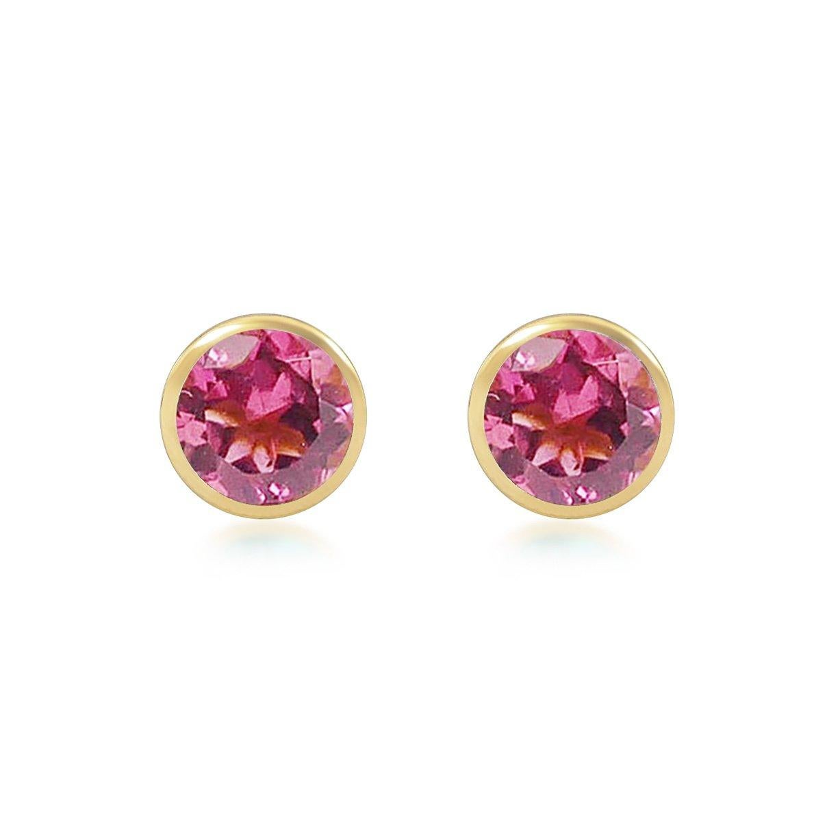 Contemporary Handcrafted 2.60 Carats Pink Tourmaline 18 Karat Yellow Gold Stud Earrings For Sale