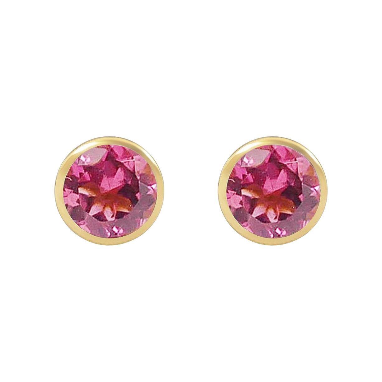 Handcrafted 2.60 Carats Pink Tourmaline 18 Karat Yellow Gold Stud Earrings