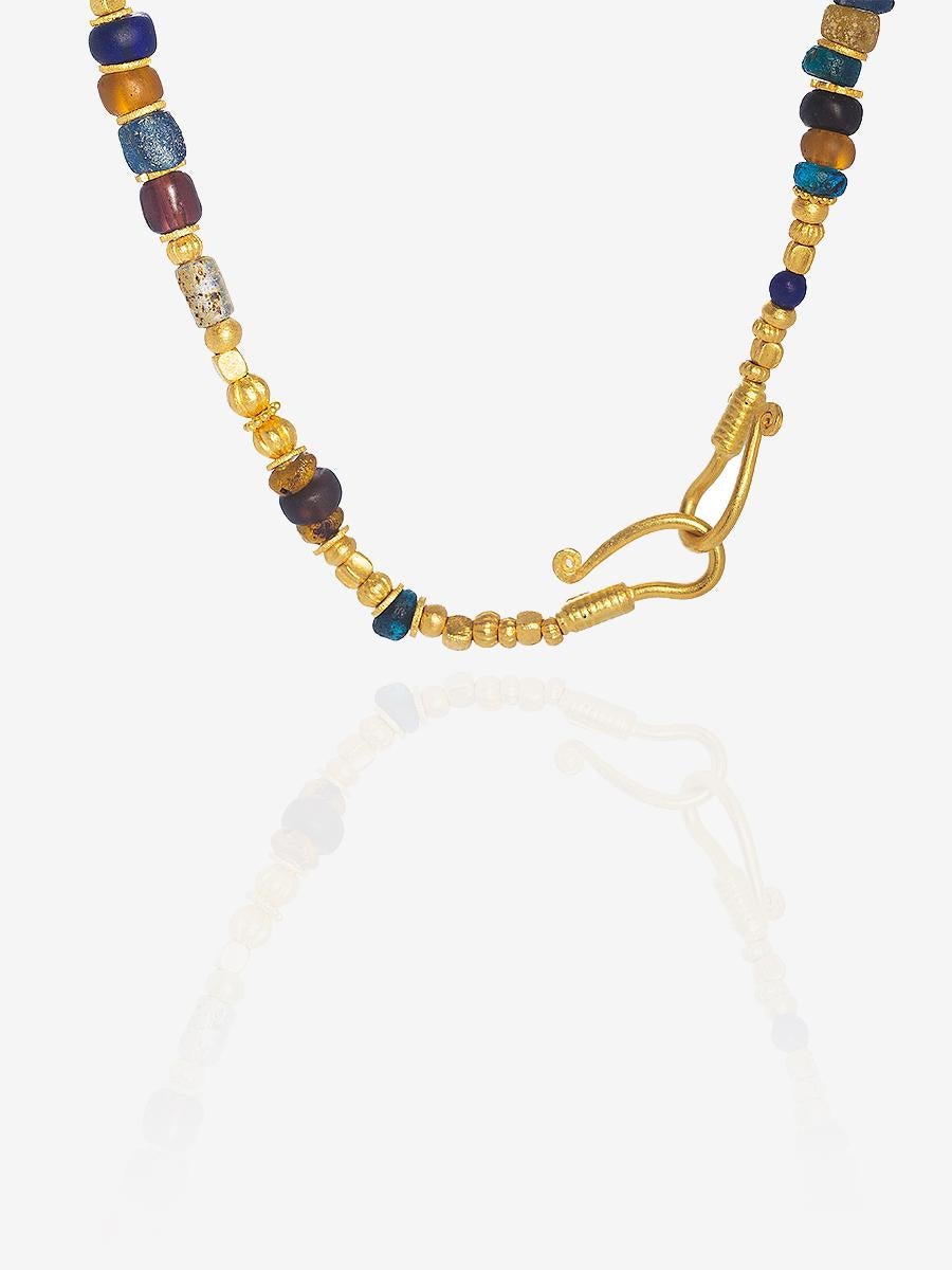 Handcrafted 24 Karat Pure Gold Trojan Necklace with Roman Beads In New Condition For Sale In Istanbul, Fatih