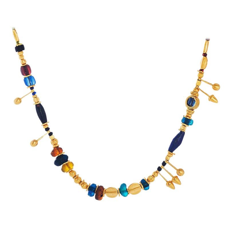 Handcrafted 24 Karat Pure Gold Trojan Necklace with Roman Beads For Sale