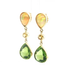 Handcrafted 24.56ct Peridot, Opal & Yellow Sapphire Earrings in Gold