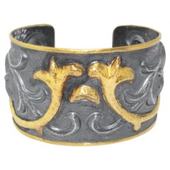Handcrafted 24K Gold and Silver Floral Cuff Bracelett