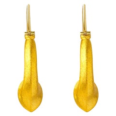 Handcrafted 24K Gold Lydian Style Boat Shaped Earring with Diamonds