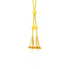 Handcrafted 24K Gold Tassle Necklace with Flower Patterns