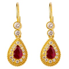 Handcrafted 24K Gold Tear Drop Ruby Solitaire Earrings