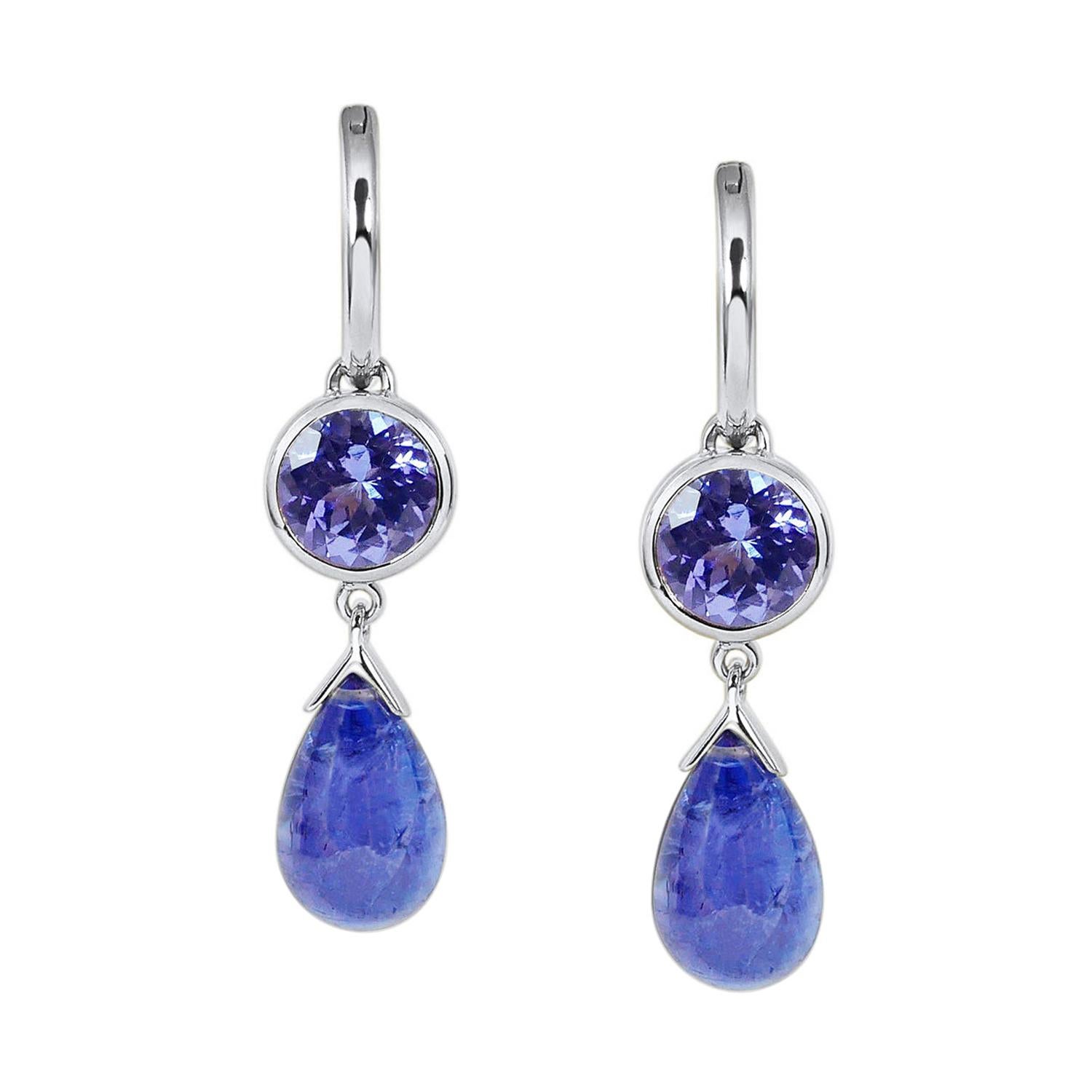 Handcrafted 2.80 & 10.95 Carats Tanzanites 18 Karat White Gold Drop Earrings