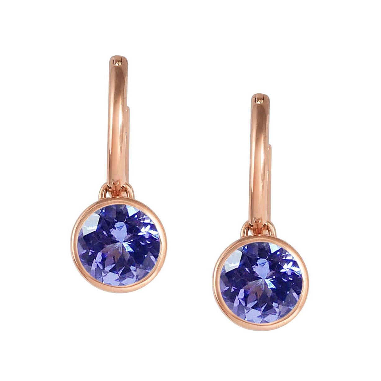 Handcrafted 2.80 Carats Tanzanite 18 Karat Rose Gold Drop Earrings For Sale