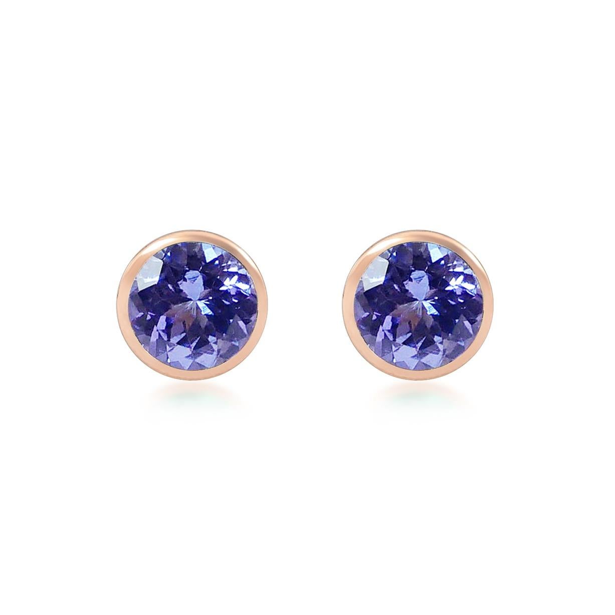 Contemporary Handcrafted 2.80 Carats Tanzanite 18 Karat Rose Gold Stud Earrings For Sale